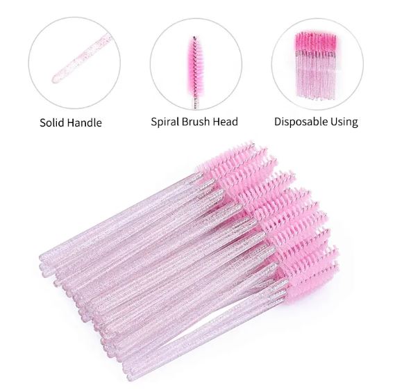Luscious Glances Disposable Eyelash Extension Spooly – Soft Bristle Wand, Pack of 50