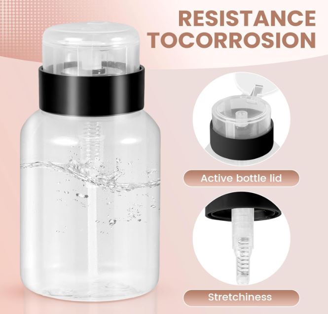 Luscious Glances refillable acetone pump bottle – clear dispenser for nail polish remover, acetone, or alcohol