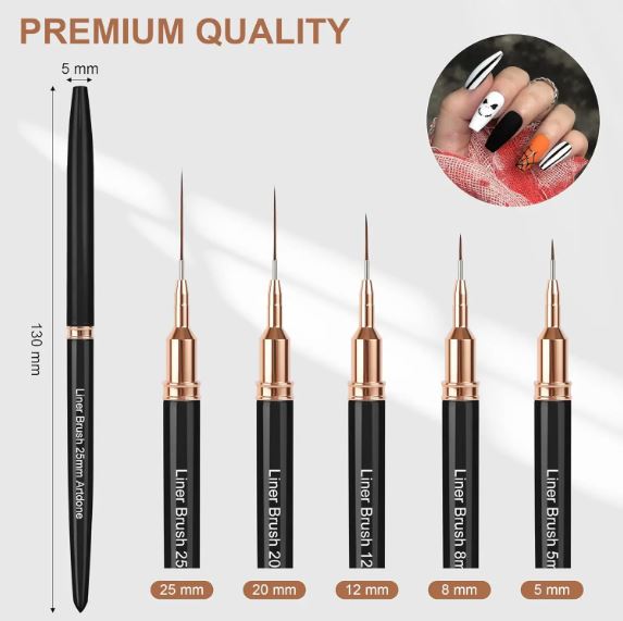 5-piece metallic nail art pen set for detailed, shimmering nail designs — precision tools for professional nail artists.