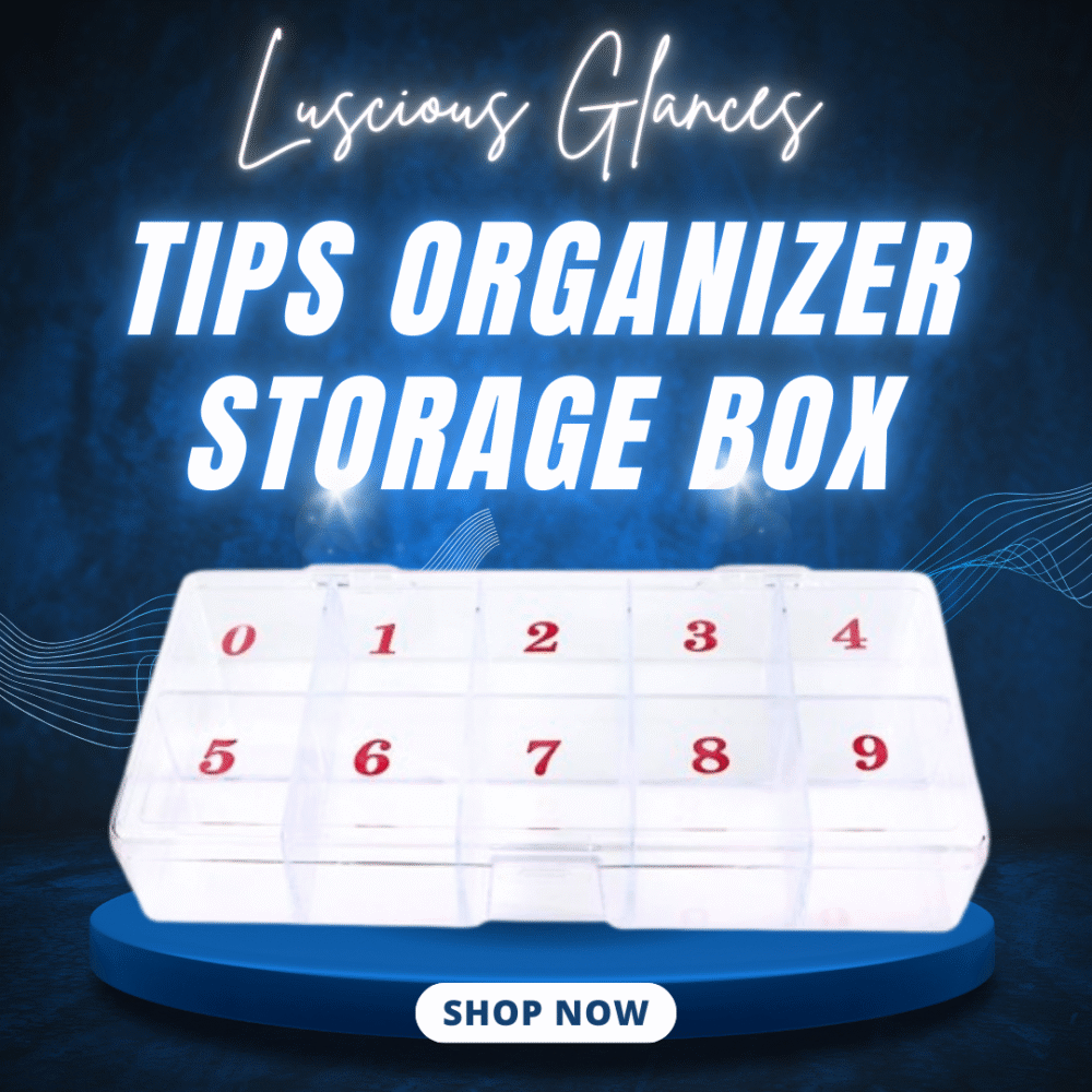 Luscious Glances clear empty nail tip storage box – 10 compartment organizer for nail tips and nail art supplies