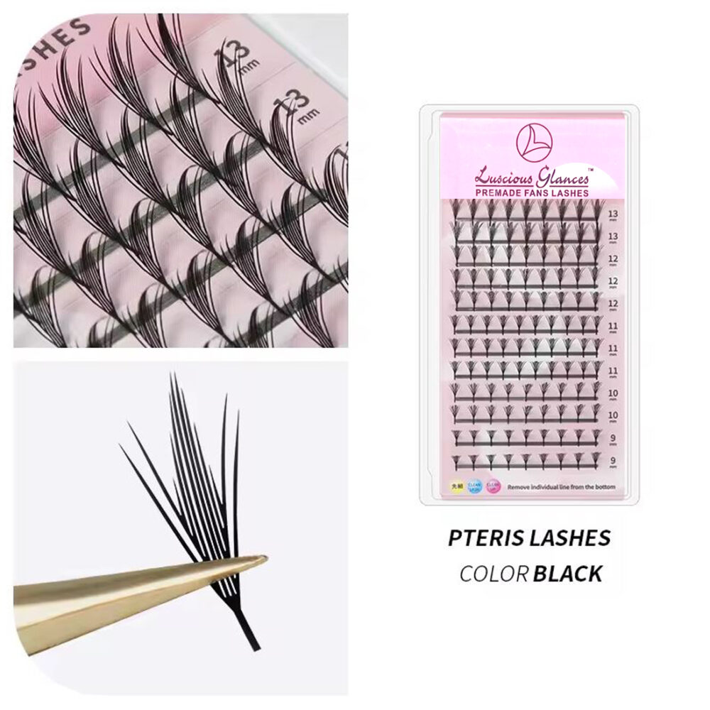 luscious glances pteris premade eyelash extension fans – fast pre fanned, handmade lash tower