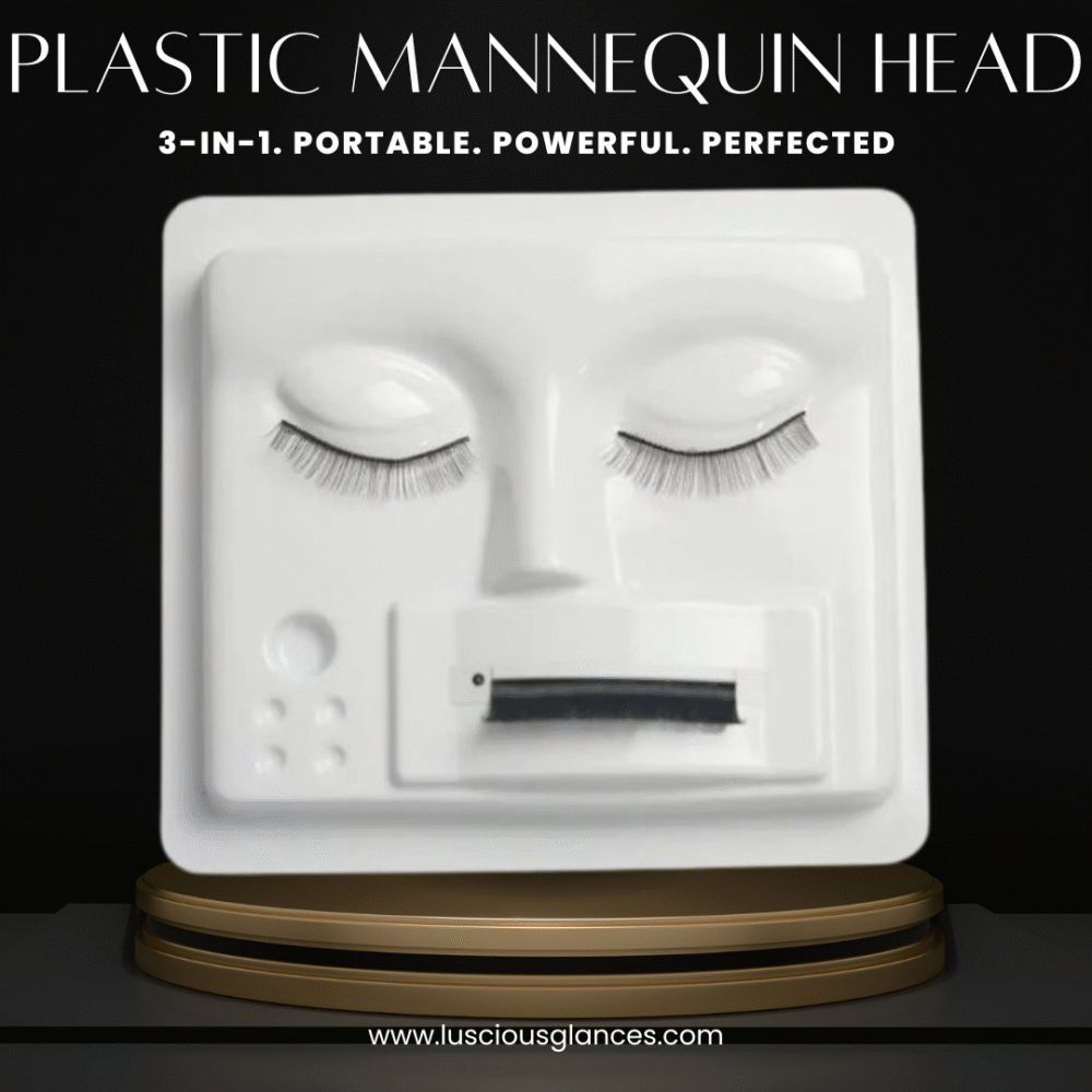 3 in 1 lash extension practice kit by luscious glances – mannequin head & training tray