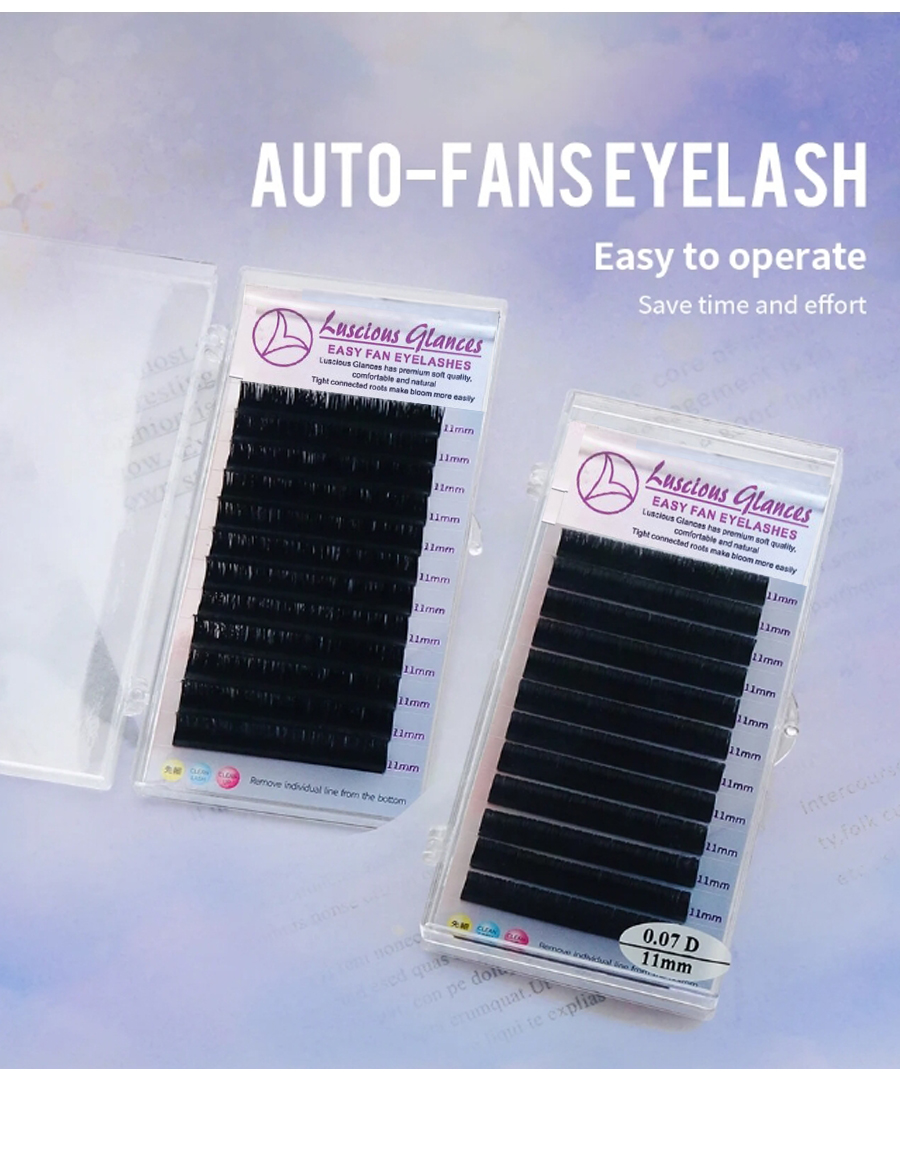 Luscious Glances Easy Fan Lash Extensions – Soft lightweight volume lashes in mix lengths (8–15mm)