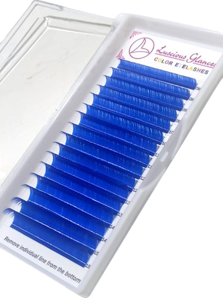 blue color mix human lashes by luscious glances – premium lash box