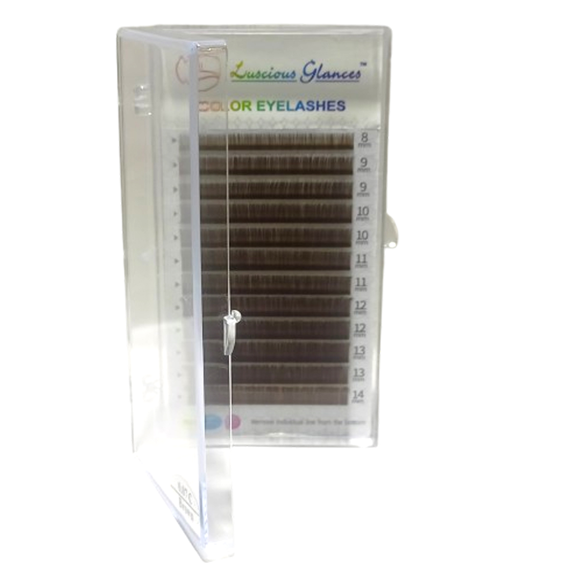Luscious Glances Brown Eyelash Extension Box – Mixed lengths 8mm to 15mm, soft matte natural lash extensions
