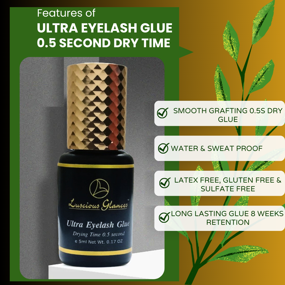 Luscious Glances Ultra Eyelash Extension Glue – 0.5 sec fast-drying professional lash adhesive